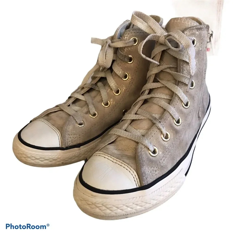 Converse Chuck Taylor Hi Side Zip Suede Leather Grey Sneakers Youth Sz 2 659019C